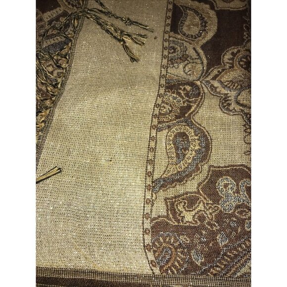 Pashmina Shawl Wrap Scarf Fringe Bohemian Brown, Tan  & Gold Paisleys - Picture 4 of 6